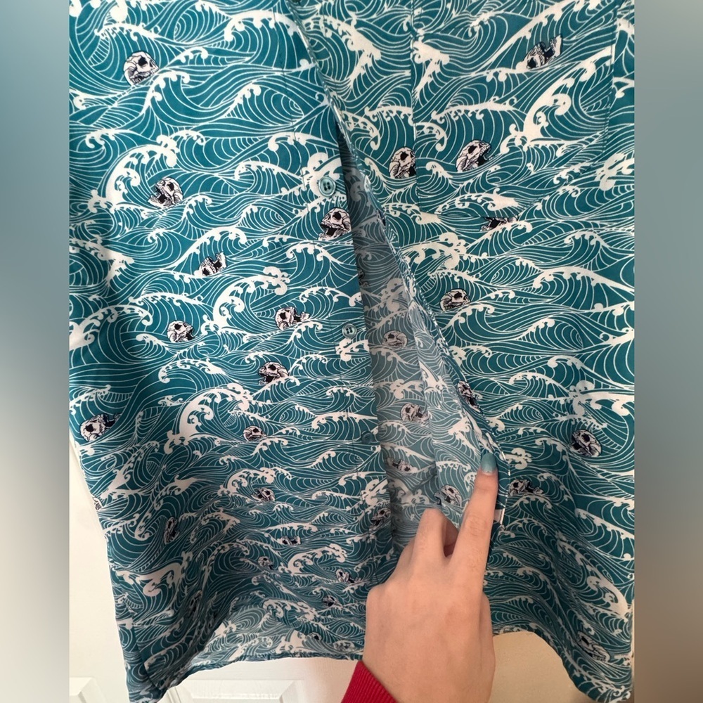 Stylish Men's Teal Wave Pattern Shirt - Picture 3 of 8